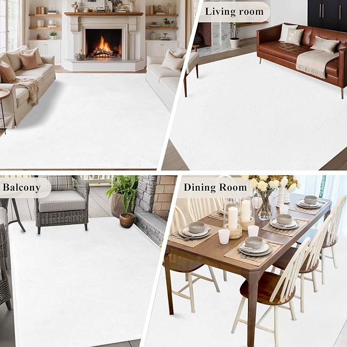 Area Rug 6x9ft, Pure White Washable Rugs for Living Room Bedroom, Minimalist Solid Color Soft Non-Slip Area Rugs Rectangle Floor Carpet for Dining Room