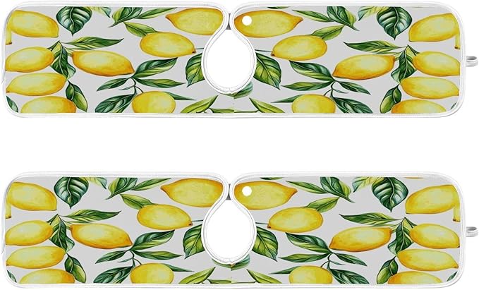 Kitchen Faucet Absorbent Mat,Lemon Water Splash Guard for Sink, Faucet Drip Catcher Thicken Sponge Microfiber Faucet Water Catcher Mat Sink Absorbent Mat for Kitchen 30x5in 2 Pack
