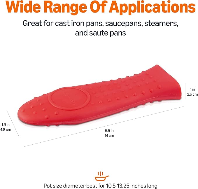 Amazon Basics Heat Resistant Non-Slip Silicone Hot Handle Holder, Rectangular Pot Handle Cover for Kitchen, Insulating Protection, Red, 5.6"L x 1.9"W