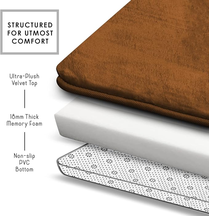 Clara Clark Bathroom Rugs, Velvet Memory Foam Bath Mat, Non-Slip, Machine Washable Bath Rugs - Dries Quickly, Ultra Soft Plush Bath Mats for Bathroom, 20 x 24, Chocolate Brown