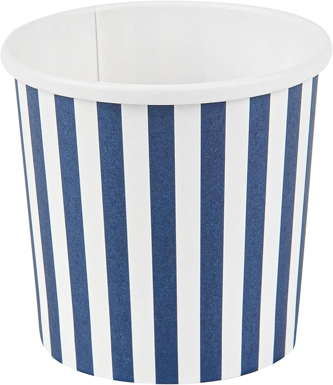 Restaurantware Bio Tek 12 Ounce Soup Containers 200 Durable Soup Bowls - Disposable Sustainable Blue And White Paper Soup Cups Striped Round For Hot Or Cold Foods