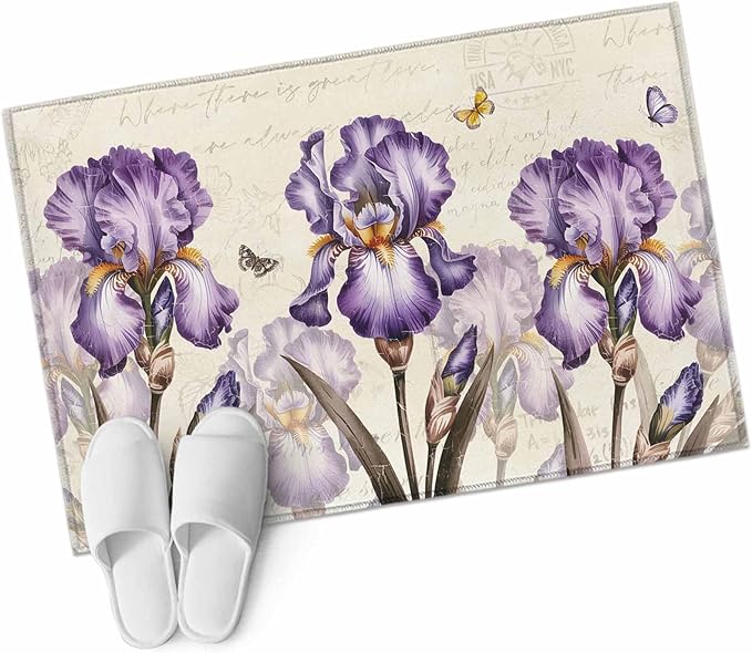 Area Rug 2x3ft, Pastoral Purple Flower Watercolor Washable Rugs for Living Room Bedroom, Country Botanical Butterflies Soft Non-Slip Area Rugs Rectangle Floor Carpet for Dining Room