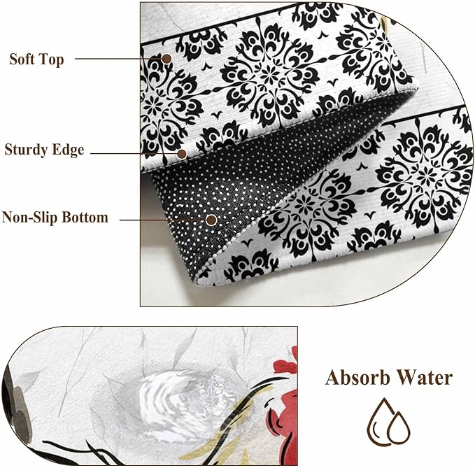 Area Rug 3x5ft, Country Farmhouse Rooster Washable Rugs for Living Room Bedroom, Watercolor Animal Flower Pattern Soft Non-Slip Area Rugs Rectangle Floor Carpet for Dining Room
