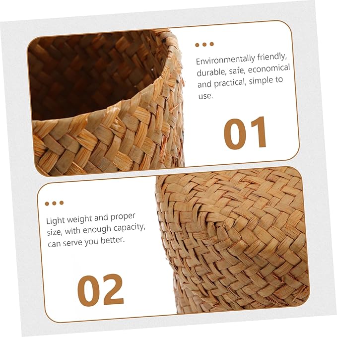 Cabilock 2pcs Handmade Woven Storage Basket Mini Seagrass Flower Packing Box for Sundries Home Decor and Gifting Attractive Natural Design for Organizing and Displaying