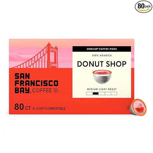San Francisco Bay K-Cup Coffee Pods, Donut Shop (80 ct), Medium-Light Roast, Commercially Compostable Single-Serve Coffee Pods