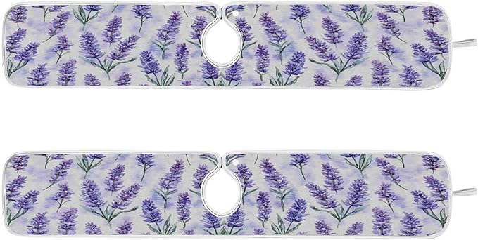 Kitchen Faucet Absorbent Mat,Lavender Flower Water Splash Guard for Sink, Faucet Drip Catcher Thicken Sponge Microfiber Faucet Water Catcher Mat Sink Absorbent Mat for Kitchen 23x5in 2 Pack