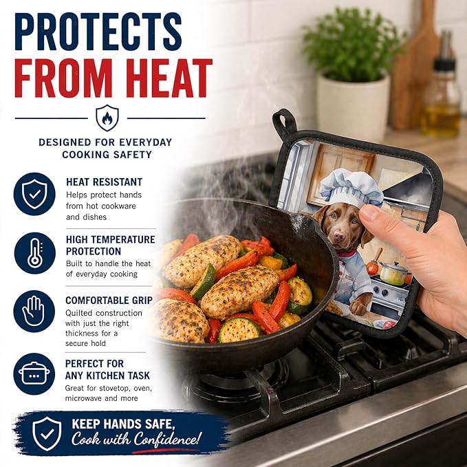 Caroline's Treasures Chesapeake Bay Retriever The Chef Pair of Pot Holders Kitchen Heat Resistant Pot Holders Sets Oven Hot Pads for Cooking Baking BBQ, 7 1/2 x 7 1/2