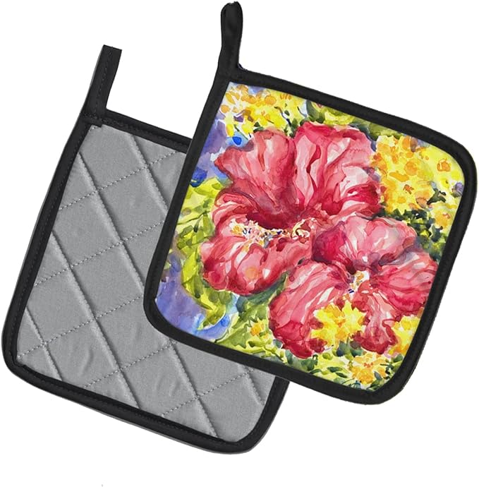 Caroline's Treasures 6056PTHD Flower - Hibiscus Pair of Pot Holders Kitchen Heat Resistant Pot Holders Sets Oven Hot Pads for Cooking Baking BBQ, 7 1/2 x 7 1/2