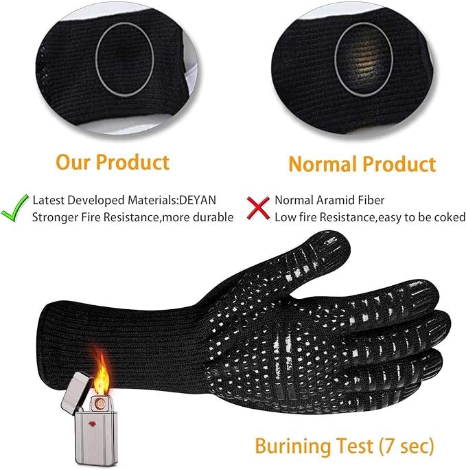 BBQ Grill Gloves, 1472°F Extreme Heat Resistant Grilling Gloves Non-Slip Oven Mitts Potholder, Perfect for Barbecue, Cooking, Baking, 2Pairs (Blue+Black)(13" Length)