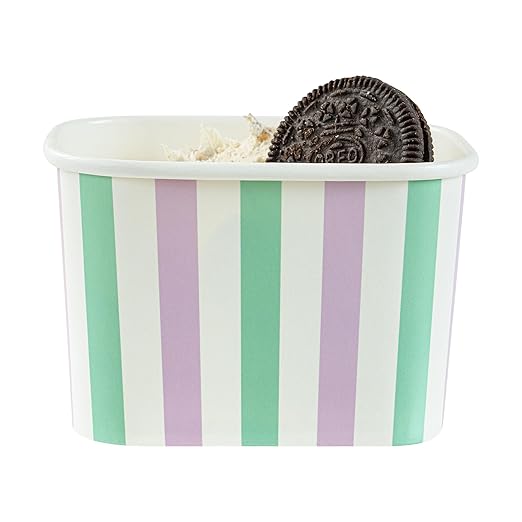Coppetta 12 Ounce Dessert Cups, 50 Greaseproof Ice Cream Cups - Lids Sold Separately, For Hot And Cold Foods, Purple And Blue Stripe Paper Yogurt Bowls, Disposable, Sturdy - Restaurantware