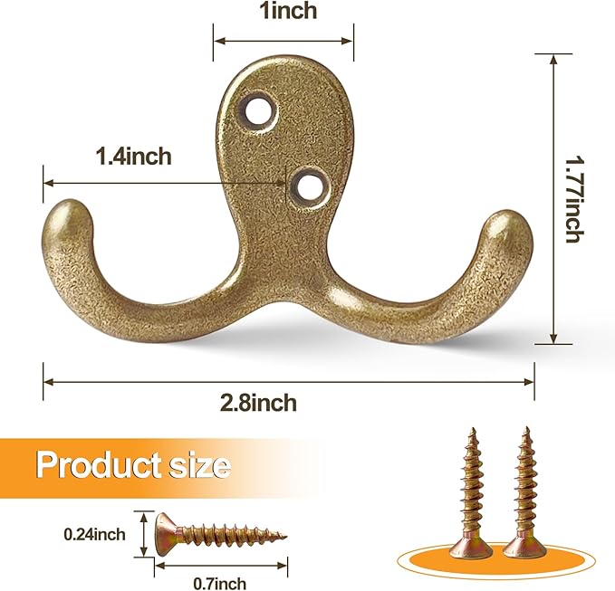 CBWLWJ 25 Pack Coat Hooks Wall Hooks for Hanging, Heavy Duty Double Prong Metal Hook Wall Mounted for Living Room, Bathroom, Kitchen, Bedroom for Coat, Bag, Scarf, Towel, Hat, Key, Cup (Bronze)