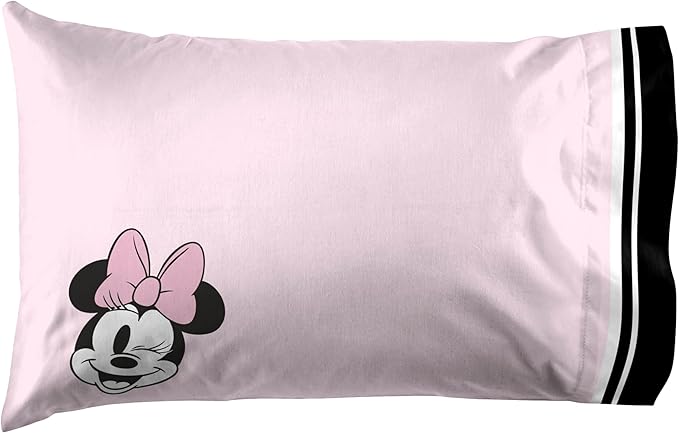 Jay Franco Kids Sheet Set with Fitted, Flat Sheets & Pillow Cover - Ultra-Soft Bedding with Pillowcase for Room Decor, Black - Minnie Mouse, 4 Piece Full