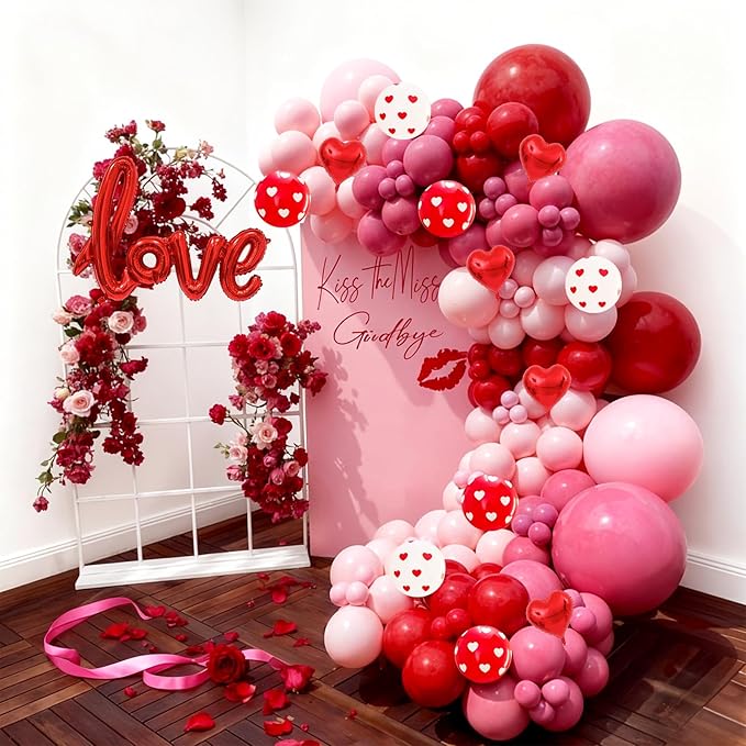 Valentines Day Balloons Arch Garland Kit, 126Pcs Red Pink Valentines Party Decorations with LOVE Red Heart Balloon for Galentines Anniversary Engagement Wedding Supplies