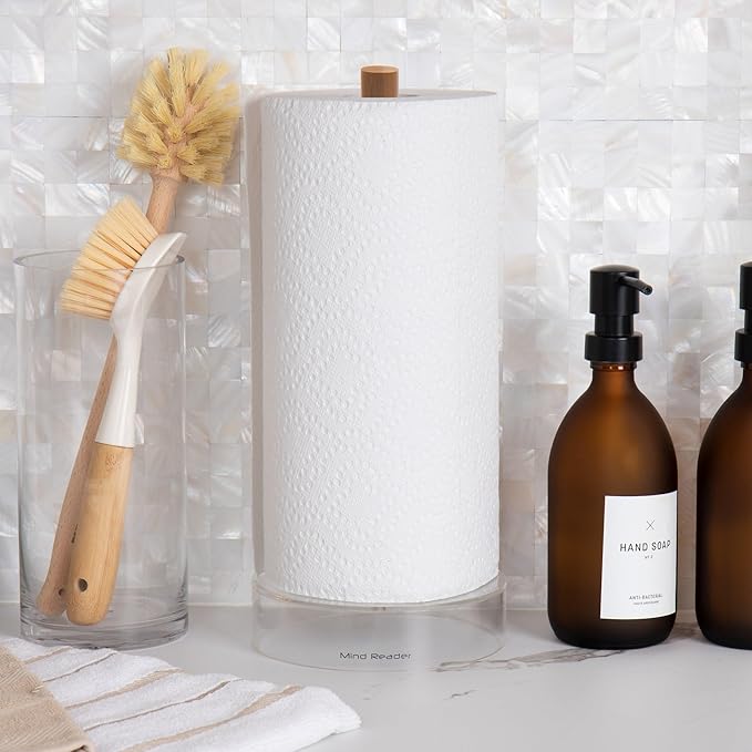 Mind Reader Paper Towel Holder, Kichen Storage, Countertop Organizer, Caddy, Kitchen, Acrylic, 6"L x 6"W x 14.65"H, Brown