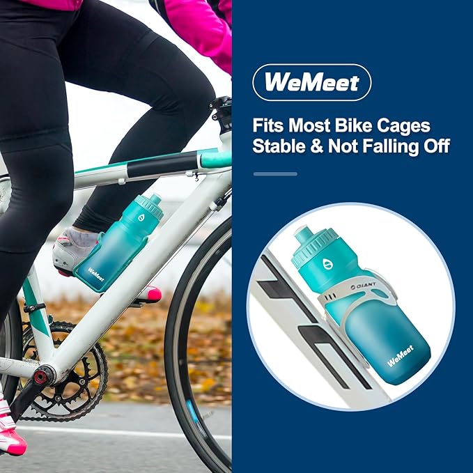 WEMEET 24oz Cycling Sports Bottle, Fits Most Bike Cages, LeakProof, BPA Free, Mountain Bike Squeeze Bottle with Capacity Scale, for Gym, Travel,Hiking (Black & Green Blue, 2 Pack)