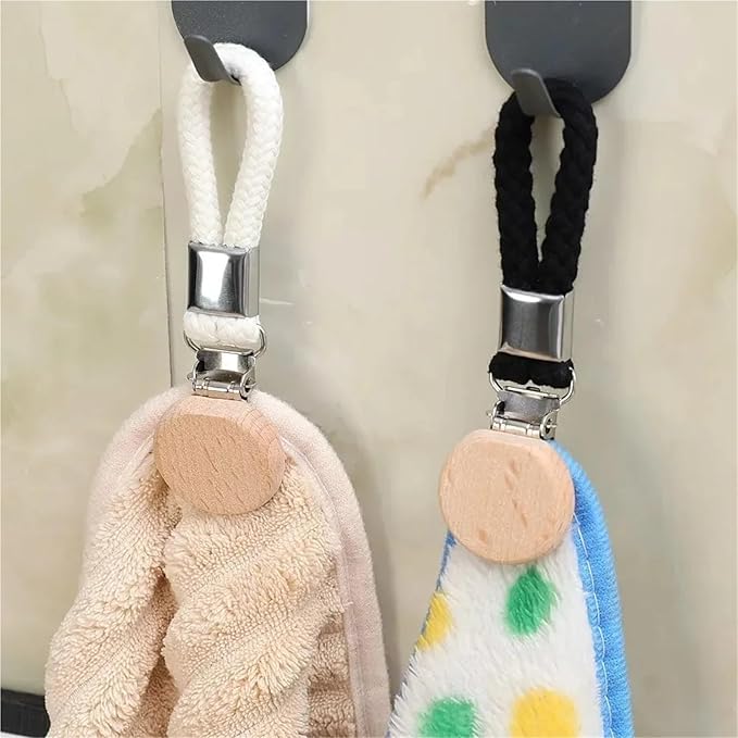 15pcs Braided Bathroom Towel Clips Multipurpose Clothes Hats Organizer Holder Slip Metal Clamp Kitchen Home Storage(Black)