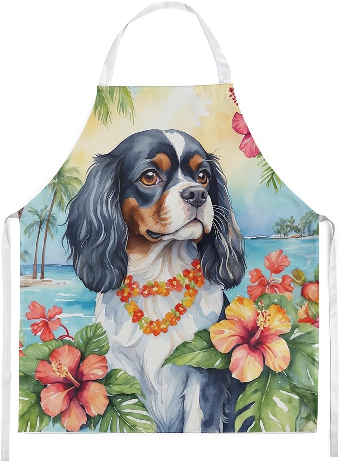 Caroline's Treasures Cavalier Spaniel Luau Apron Cooking Kitchen Server Baking Crafts Gardening for Adult Women Men, Unisex, Large, Multicolor