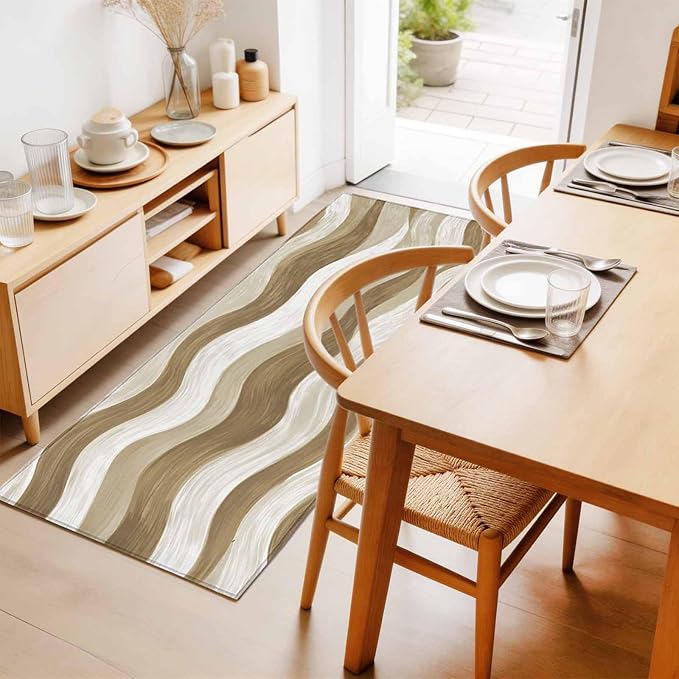 Runner Rug for Bedroom Hallway, Modern Brown Ombre Ocean Wave Kitchen Runner Rugs Area Rug 2x6ft, Abstract Gradient Stripe Washable Soft Floor Carpet for Entryway Stair