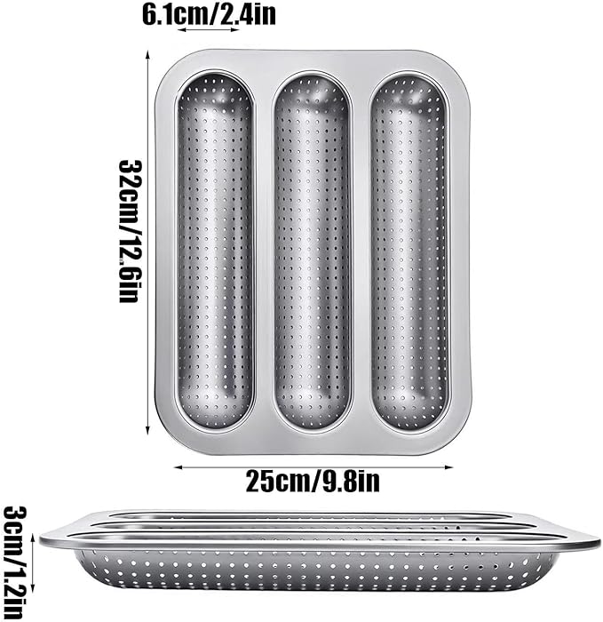 Bread Baking Pan, Baguette Mold Set, Nonstick Fixture with Balanced Grip, Perforated Tray with Consistent Utility, 0.79x9.84x1.18 inches Kitchen Organizer, Outdoor Accessory for Cooking Routine