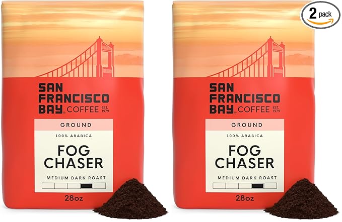 San Francisco Bay Coffee - Medium-Dark Roast - Fog Chaser (28 oz bag) - Ground Coffee,(Pack of 2)