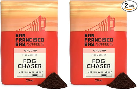 San Francisco Bay Coffee - Medium-Dark Roast - Fog Chaser (28 oz bag) - Ground Coffee,(Pack of 2)