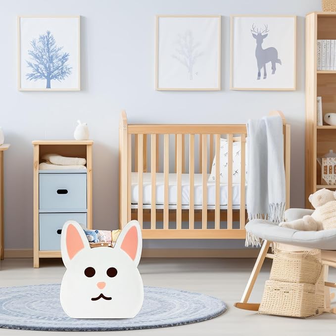 Cute Rabbit Shaped Felt Storage Caddy Felt Baby Basket, Nursery Organizer with Rabbit Design for Storage Infant Newborn Essentials, Diaper Caddy