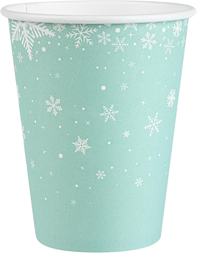 Restaurantware-Restpresso 12 Ounce Drinking Cups, 20 Hot Cups With Plastic Lids - Snowflake Design, Disposable, Light Blue Paper Coffee Cups, For Christmas Parties, Serve Hot And Cold Drinks