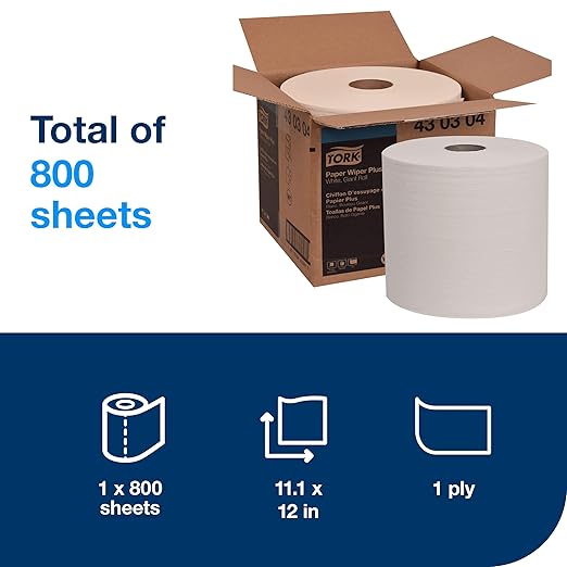 Tork Paper Wiper Plus White W1, Giant Roll, 1 x 800 Feet, 430304