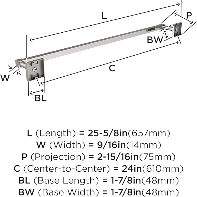 Amerock Appoint Polished Nickel 24 inch (610mm) Towel Bar, BH36074PN