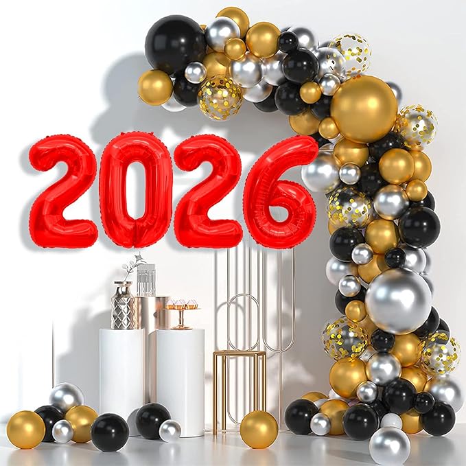 2026 Balloons, 40 inch 2026 Red Number Balloons, 2026 Happy New Years Decorations, Large Foil Balloons Number for New Years Eve Party Supplies 2026, Class of 2026 Graduation Decorations