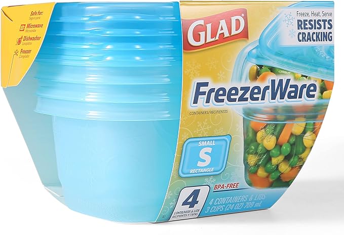 Glad Food Storage Containers, Small Rectangle, 24 Ounces | Freezerware | 4 Count Set | Pack of 2