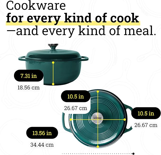 Lodge Essential Enamel Cast Iron Dutch Oven - Perfect for Bread Baking, Braising, Marinating & Slow Cooking - Features Moisture-Sealing Lid & Dual Handles - Kitchen Essentials - 6 Quarts - Lagoon