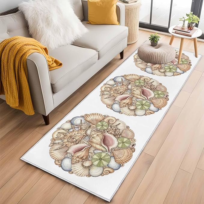 Runner Rug for Bedroom Hallway, Coastal Colorful Shell Conch Kitchen Runner Rugs Area Rug 2x6ft, Modern Abstract Art Washable Soft Floor Carpet for Entryway Stair
