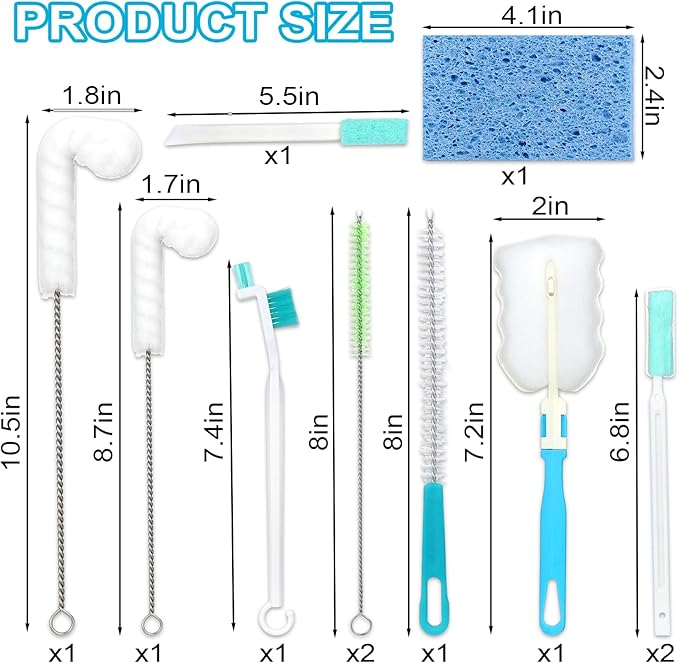 Palksky Ice Machine Cleaner Brush Sets, 10PCS Ice Maker Cleaning Tools - 9Pcs Nylon Bristles with 1Pcs Cleaning Sponge
