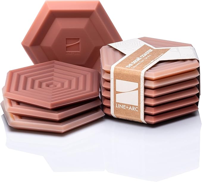 LINE+ARC Extra Thick Silicone Coasters Waterproof Anti-Stain Heat-Safe Dishwasher-Safe Degrē Coasters Original (Set of 6, Clay) Outdoor Rubber Mid-Century Modern