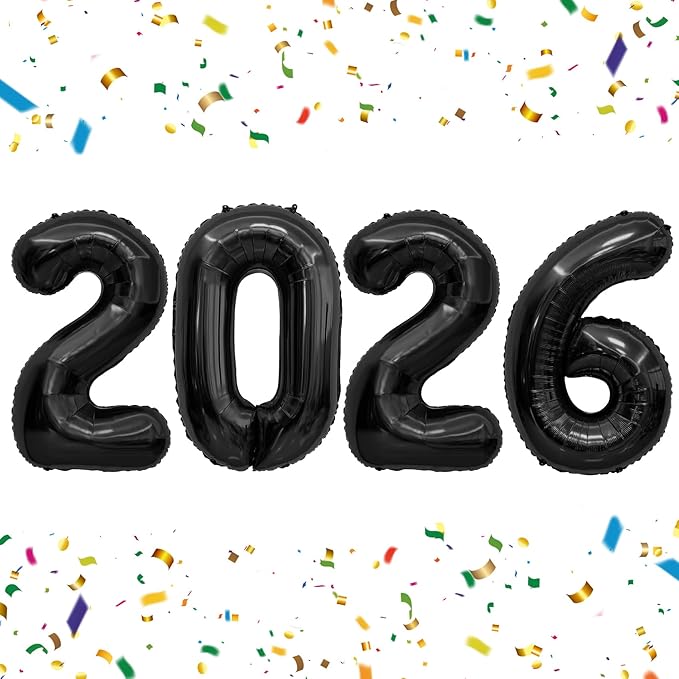 2026 Balloons Black 2026 Balloon Numbers 40 Inch 2026 Numbers for New Year Large Number Balloons 2026 Foil Mylar Balloon for 2026 New Year Eve Party Supplies Birthday Anniversary Graduation Decoration