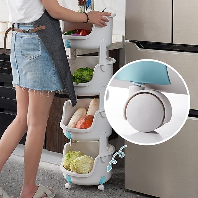 Kitchen Storage Rack Kitchen Plastic Storage Rack Trolley Vegetable Basket Fruit Floor-to-Ceiling Multi-Layer 4-Wheel Rotating Belt Pulley Storage Shelves (Color : 2-Layer) (3 Layer)