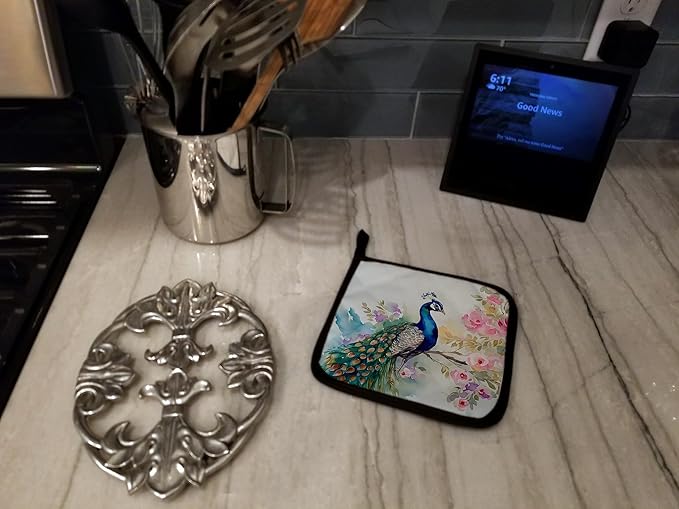 Caroline's Treasures Peacock Pair of Pot Holders Kitchen Heat Resistant Pot Holders Sets Oven Hot Pads for Cooking Baking BBQ, 7 1/2 x 7 1/2