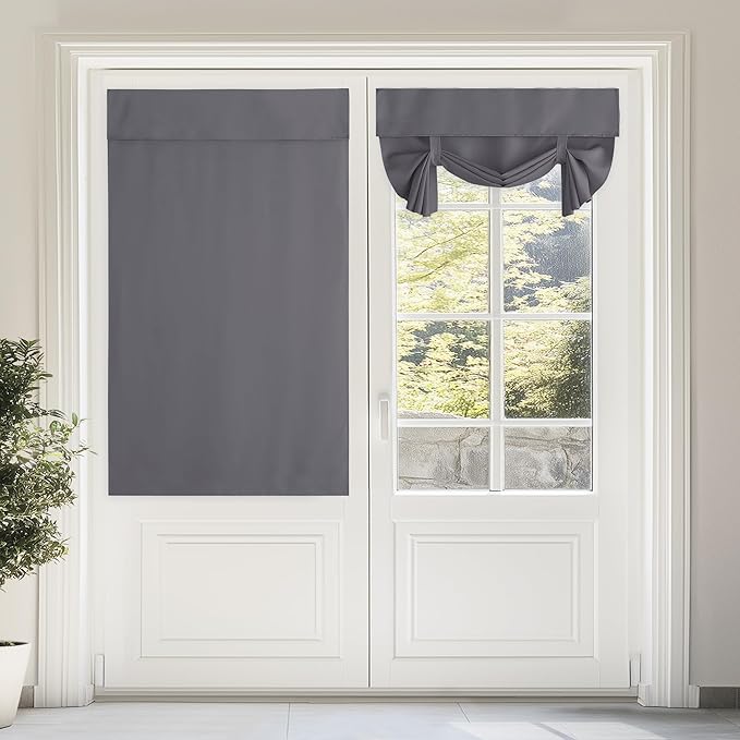 NICETOWN Tie Up Curtains for Windows, Privacy Door Curtains for Door Window, 46 X 63 Inch Room Darkening Curtains, Thermal Insulated Door Window Shades for Bedroom, 1 Panel, Grey