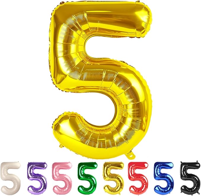 5 Balloon Number Gold Party Decorations for Girl Boys, 40 In Big Five Balloons for Engagement, Wedding, Celebration Party, Graduations, Photo Shoot