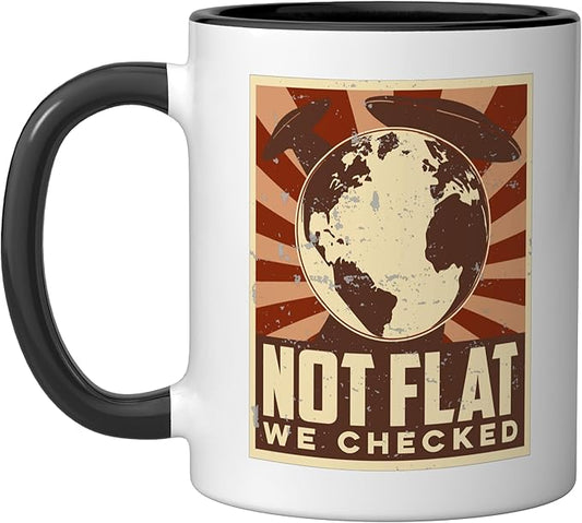 Ufo Alien Not Flat We Checked Ceramic Mug, Black/White