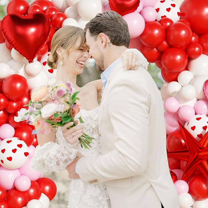 Valentines Day Balloons Garland Arch Kit, Red Pink White Heart Balloons with XOXO LOVE Boxes for Valentines Day Party Decorations Wedding Engagement Anniversary