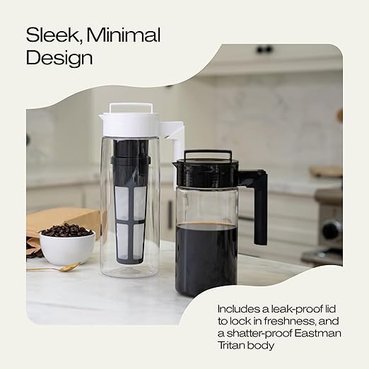 Takeya Tritan Cold Brew Coffee Maker - Airtight Pitcher with Leak-Free Lid - BPA-Free Cold Brew Maker with Silicone Handle - Dishwasher-Safe Pitcher for Homemade Cold Brew - 2 Quart, Black