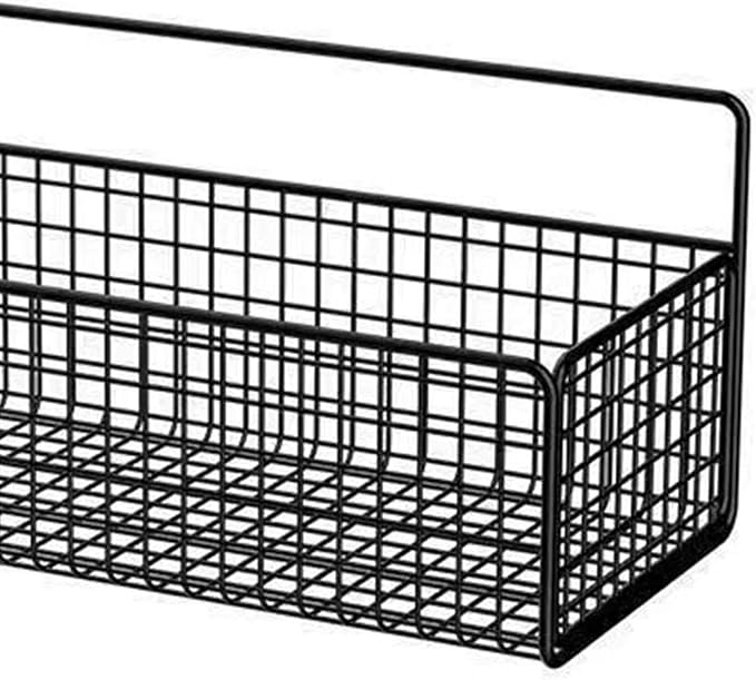 Multifunctional Iron Wire Wall Hanging Storage Basket, Portable Metal Mesh Bin for Kitchen and Bathroom, Vintage Wall Mount Food Storage and Fruit Basket (Black)