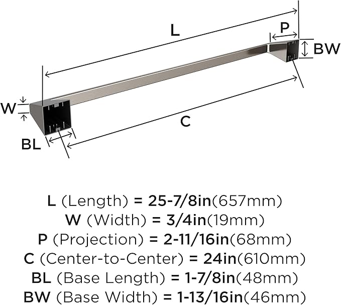 Amerock BH36004G10 | Brushed Nickel Towel Bar | 24 in (610 mm) Towel Rack | Blackrock | Bathroom Towel Holder | Bathroom Hardware | Bath Accessories