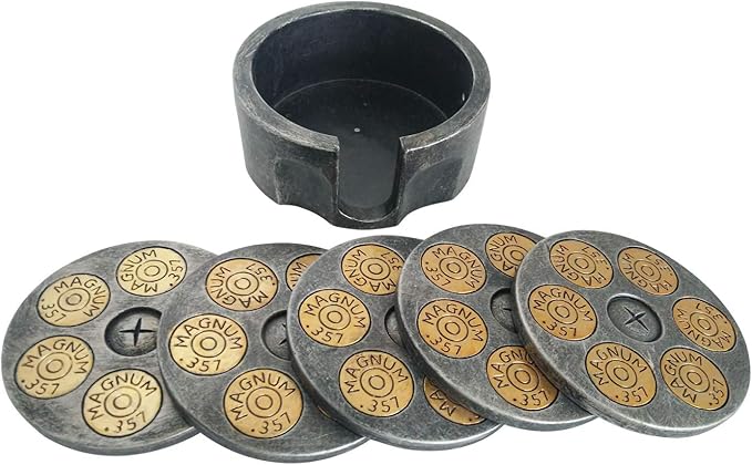 Pine Ridge 357 Revolver Coaster- 5 Piece Drink Coaster Set for Kitchen, Dining and Bar Decor