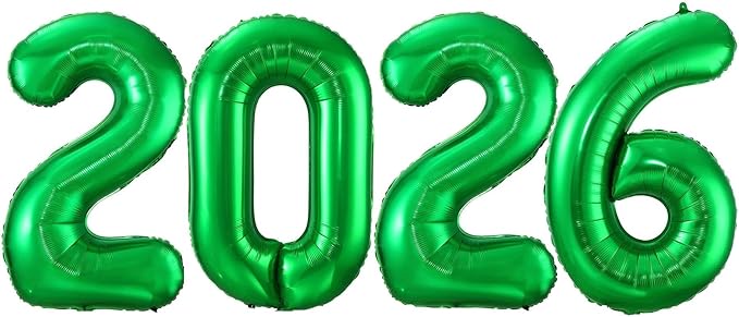 Green 2026 Balloons, 40 Inch 2026 Number Balloon Foil New Year Balloon Numbers for New Years Eve Party Graduation Party Decoration