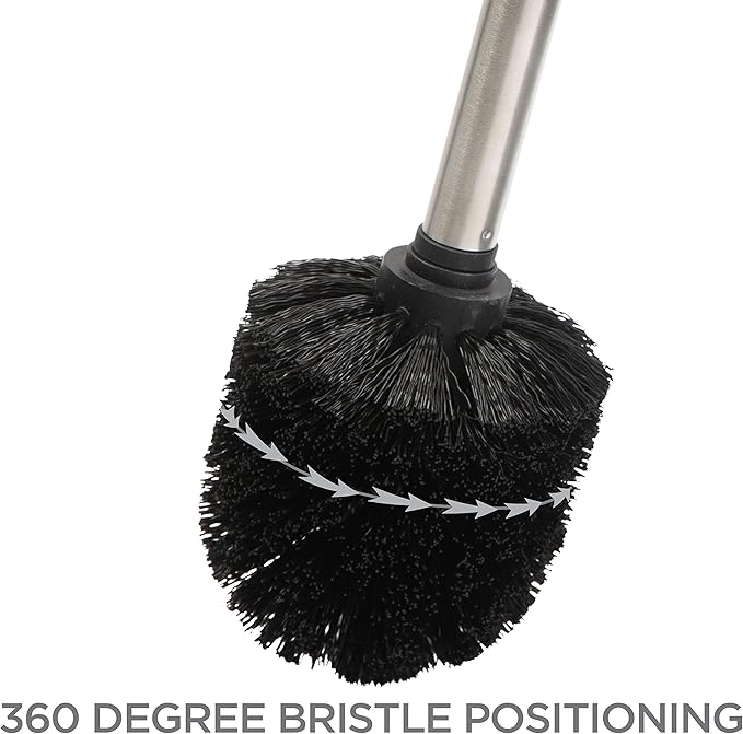 Bath Bliss Toilet Brush and Holder | Self Closing Lid | 360 Degree Brush Head | Bathroom Cleaning | Compact Size | Storage and Organization | Marble