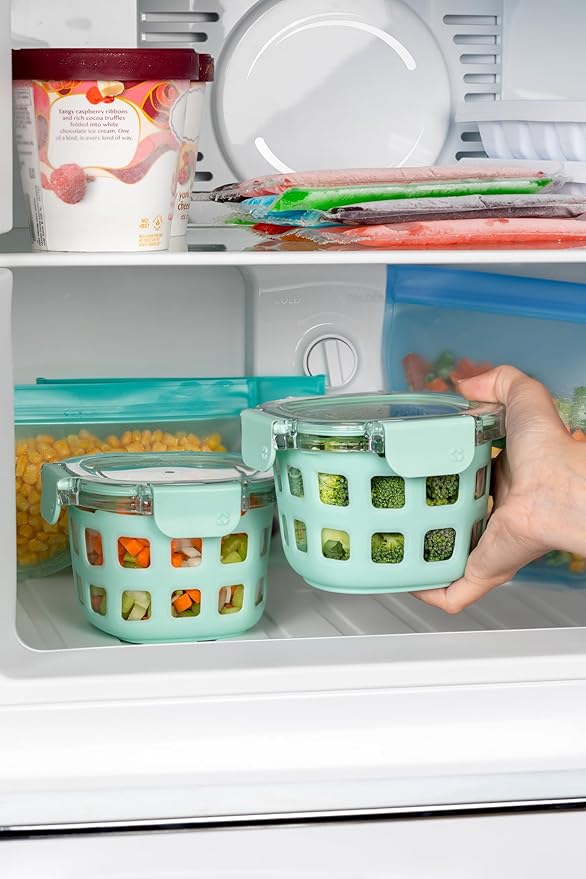 Ello Duraglass 8-Pack 2 Cup Reusable Glass Container Jar with Leak Proof Lids and Protective Silicone Sleeves | Perfect for Overnight Oats, Snacks, Yogurt | BPA-Free | Dishwasher Safe | Yucca