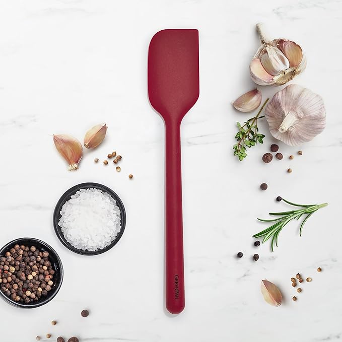 GreenPan Silicone Mixing Spatula, Scraping Baking Cooking Kitchen Utensil, Flexible Rubber Nonstick Cookware, Rigid Steel Core, Heat-Resistant, Anti-Slip Handle, BPA-Free, Dishwasher Safe, Red